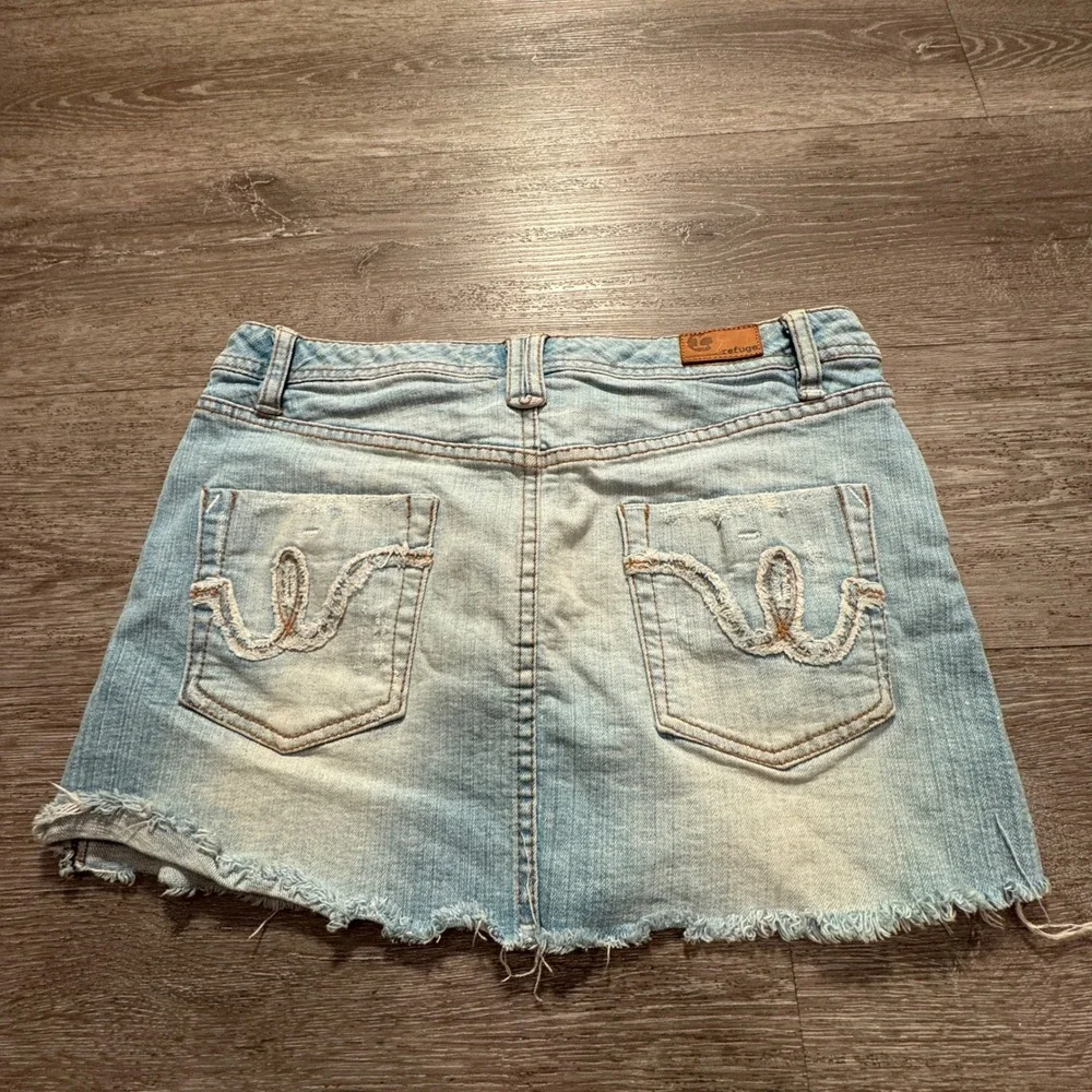 Refuge Denim Skirt Women 5 Blue Denim Cotton Distressed Raw Hem Summer Y2K Boho